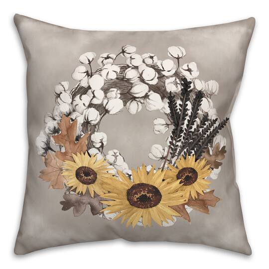 Multicolor Cotton Harvest Wreath Throw Pillow
